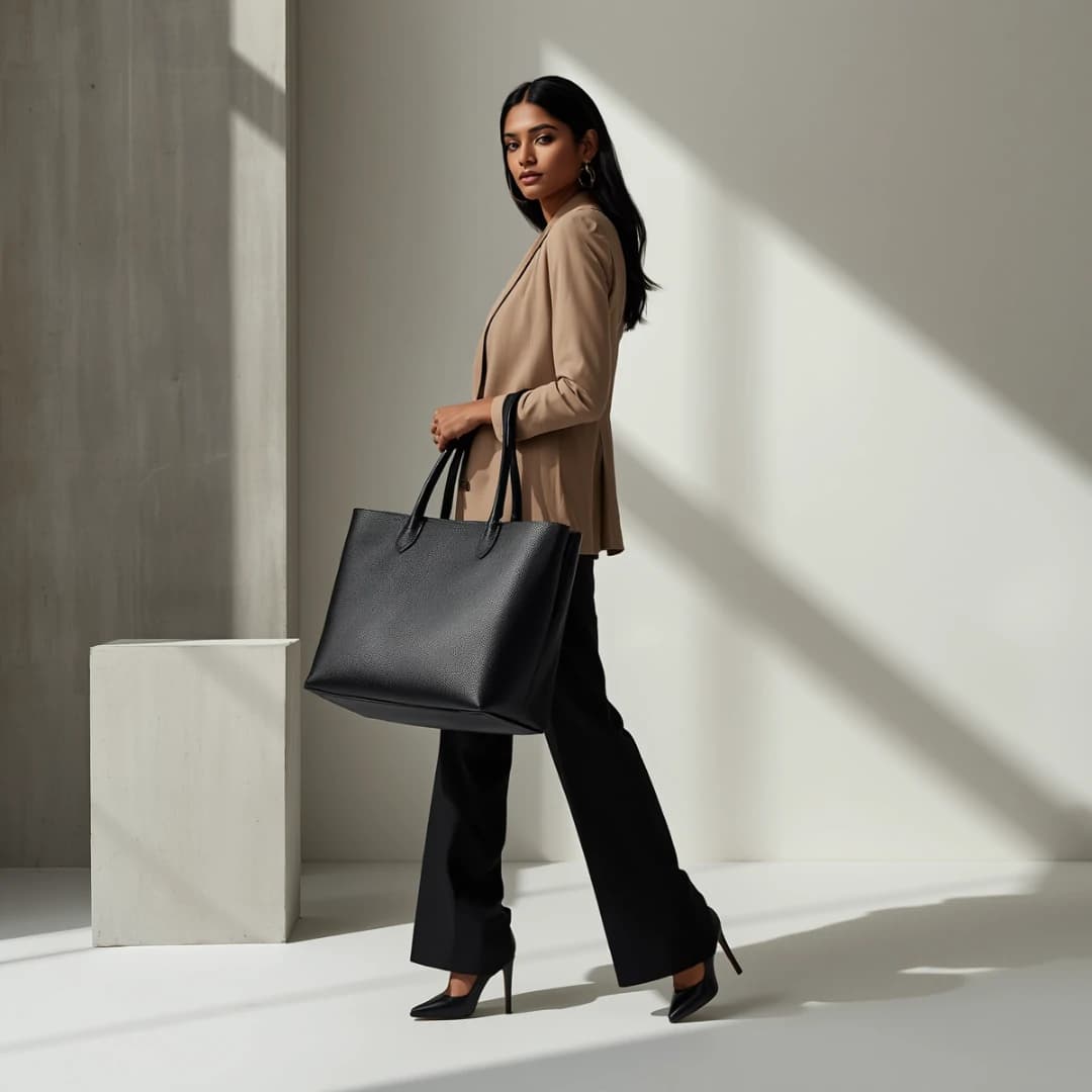 Black Leather Everyday Tote