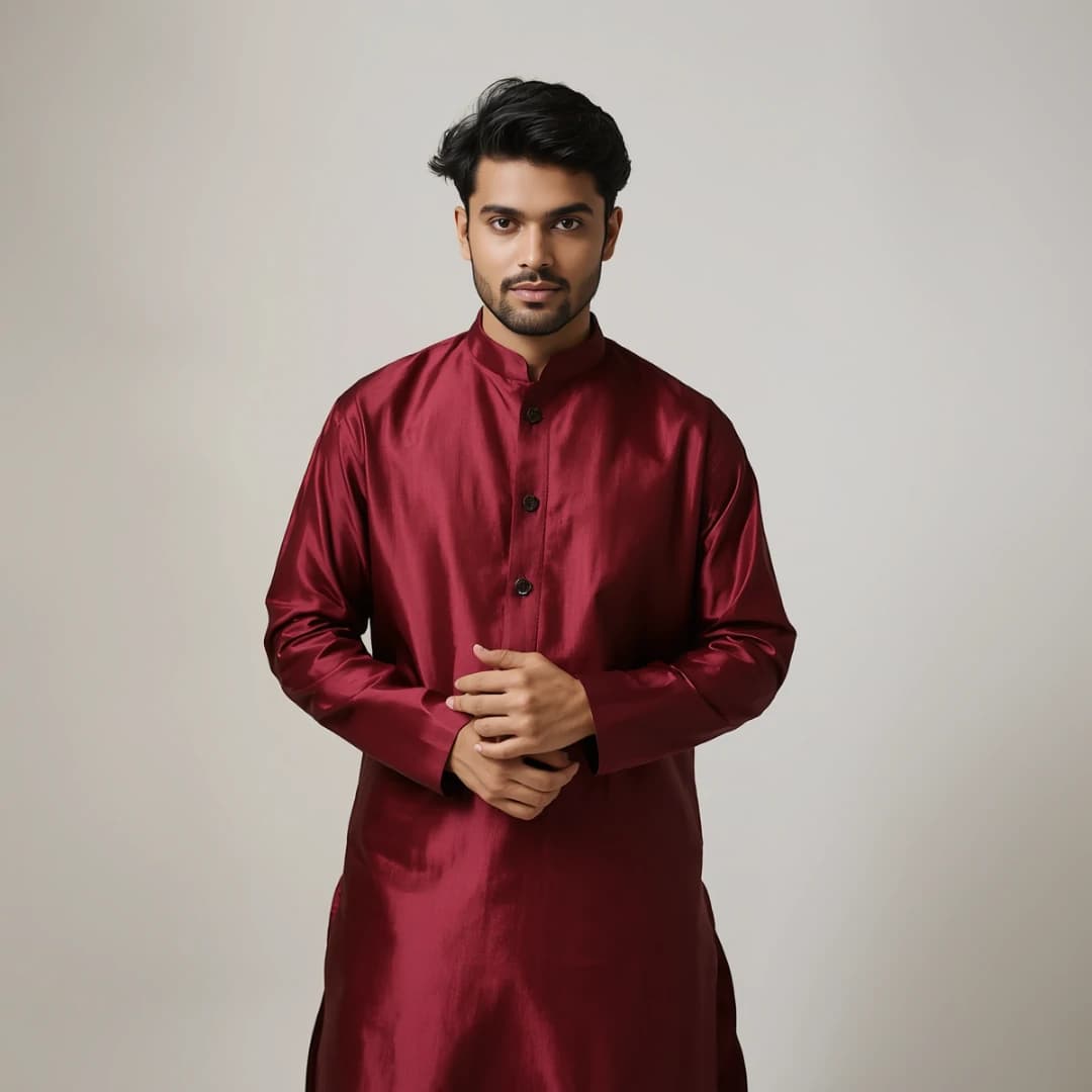 Burgundy Pure Silk Panjabi