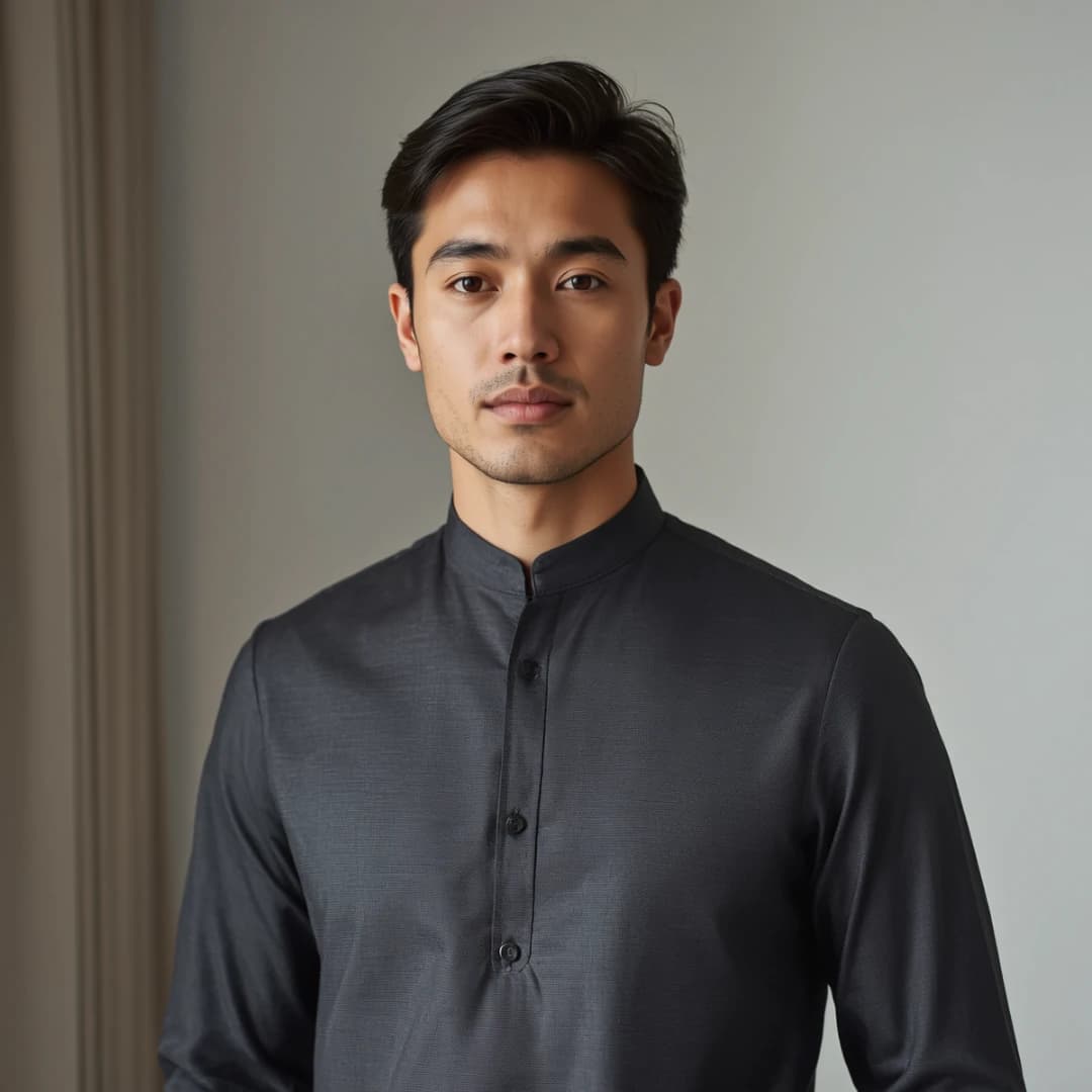Charcoal Grey Mandarin Collar Shirt