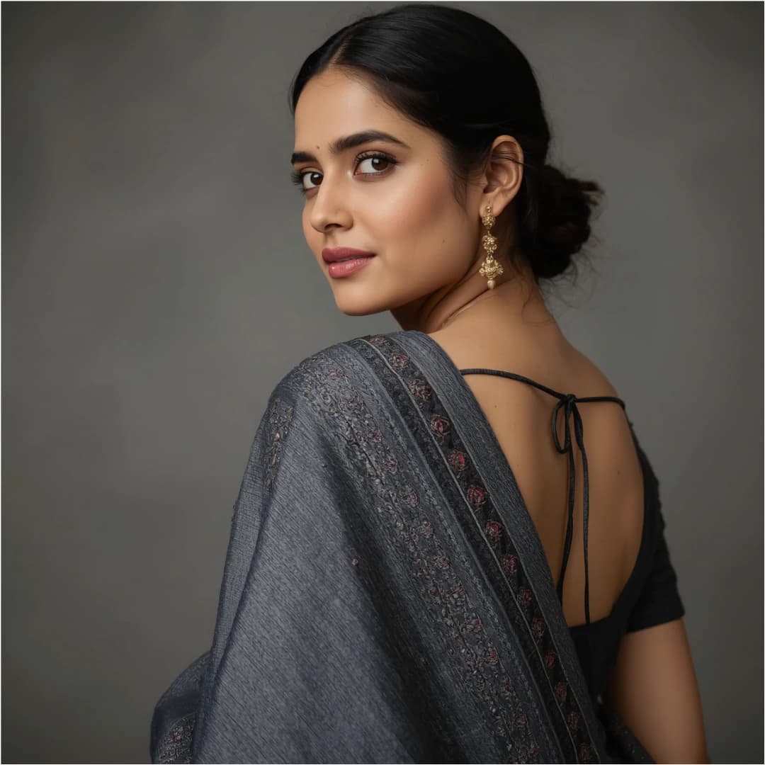 Charcoal Grey Nakshi Kantha Saree