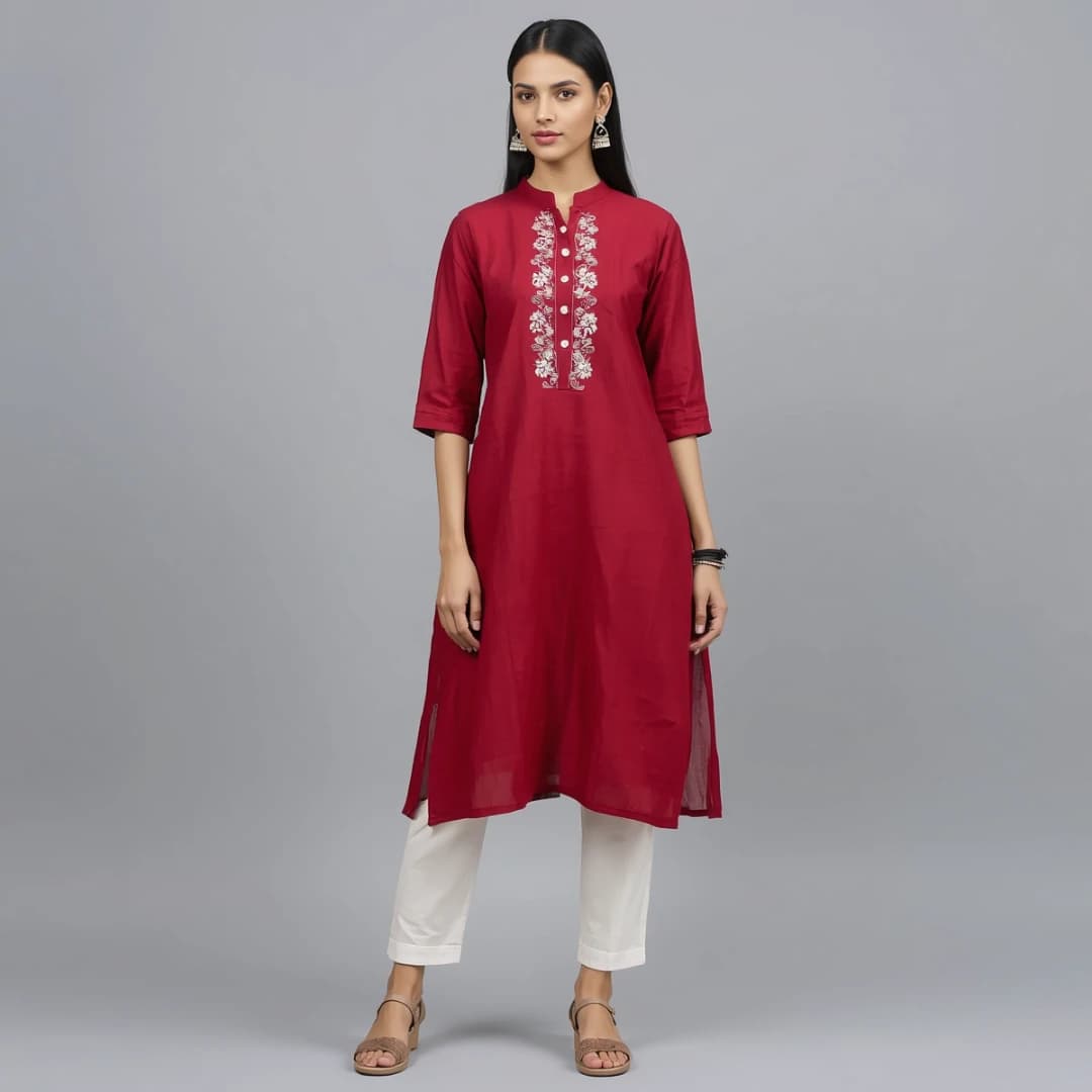 Crimson Red Embroidered Kurta