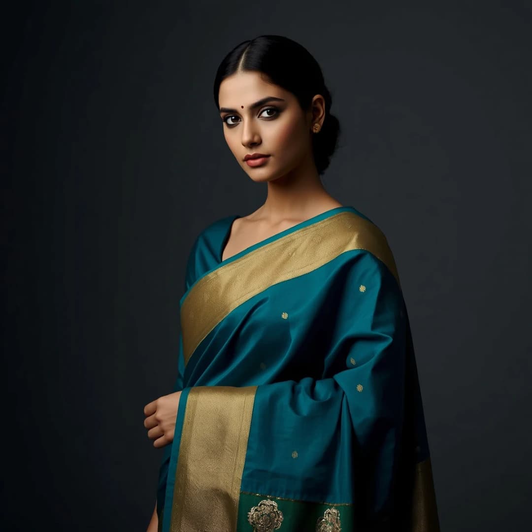 Deep Teal Katan Silk Saree