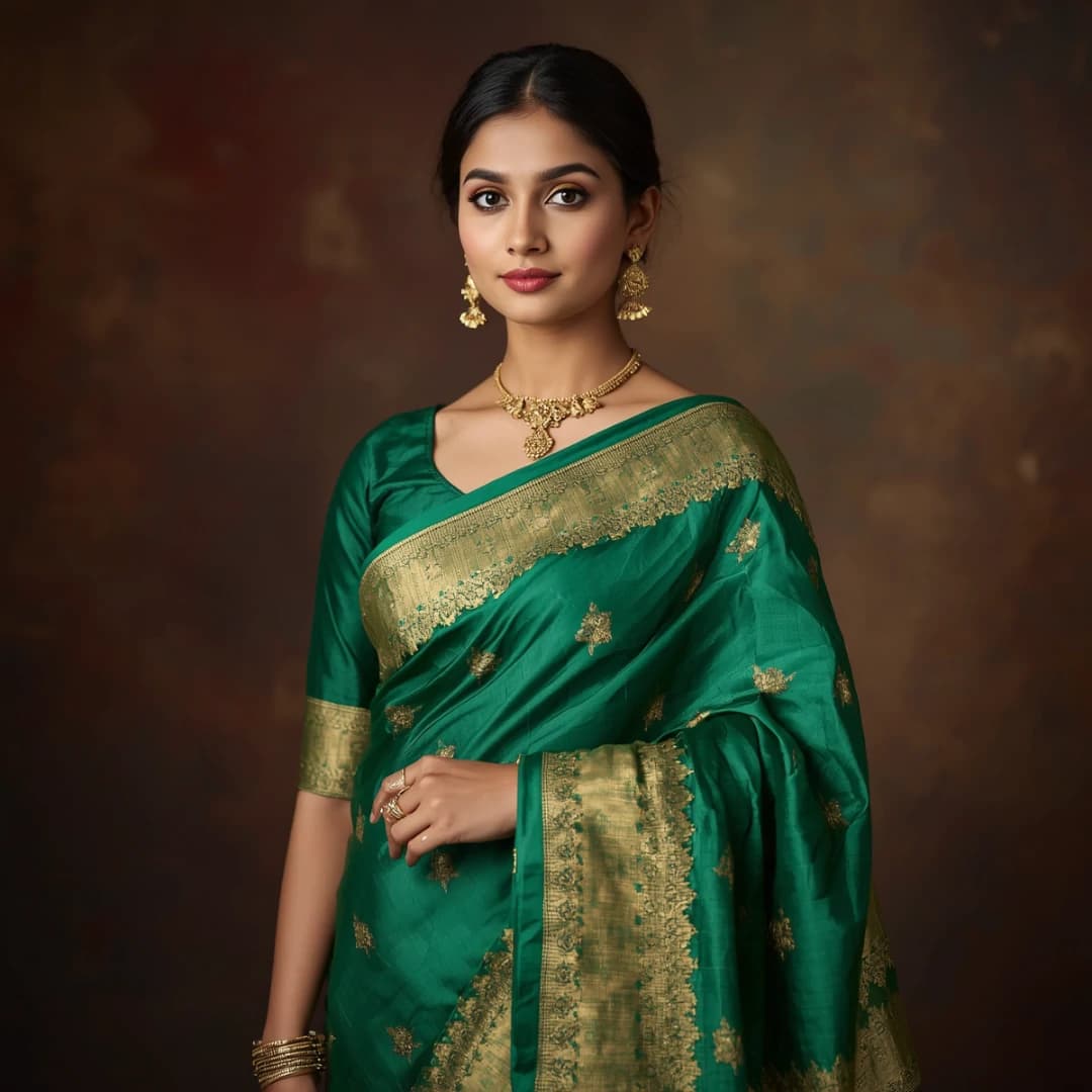 Emerald Green Dhakai Jamdani Saree