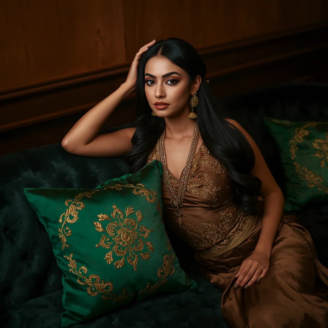 Emerald Silk Embroidered Cushion Cover