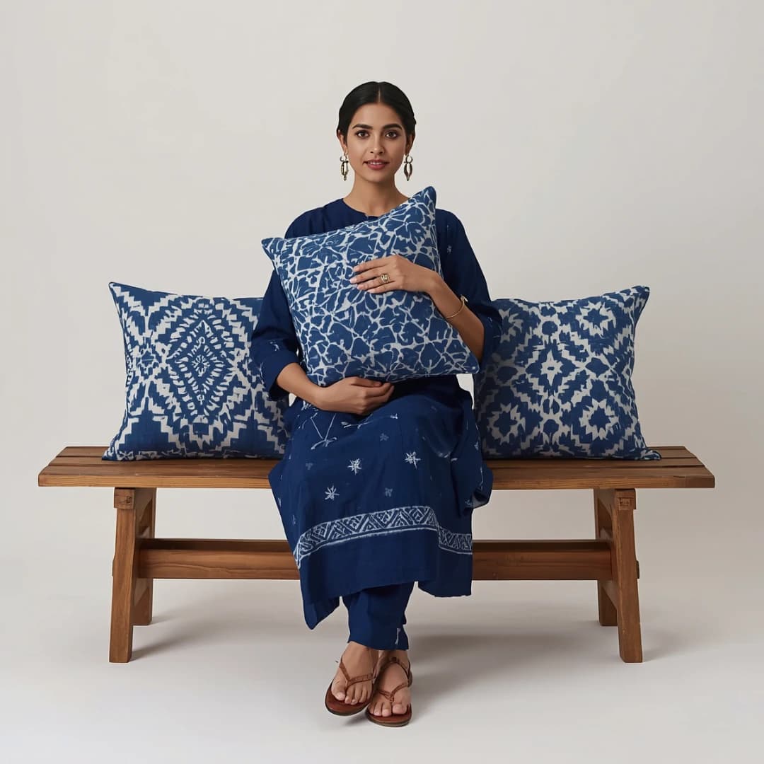 Indigo Block Print Cushion Cover