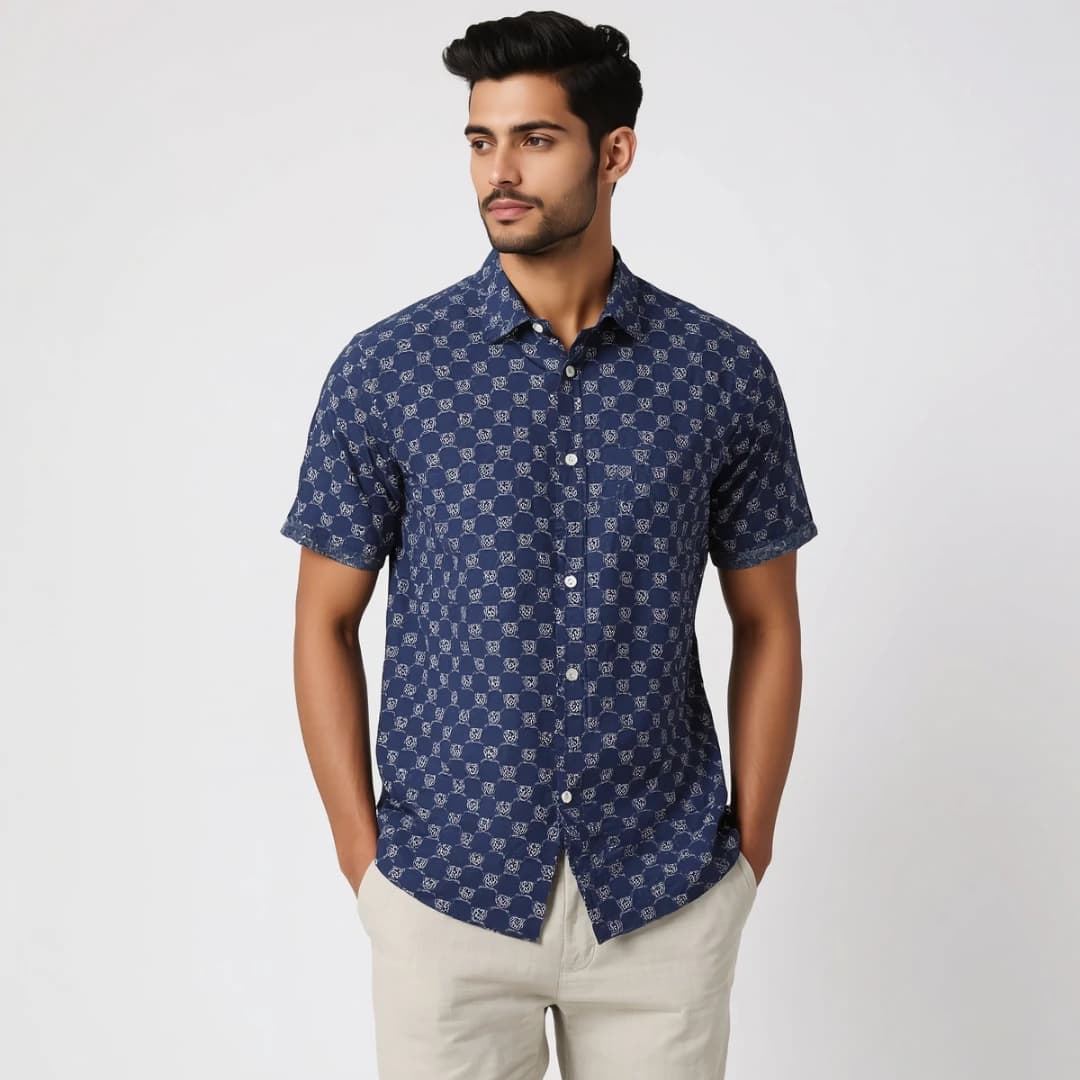 Indigo Blue Block Print Shirt