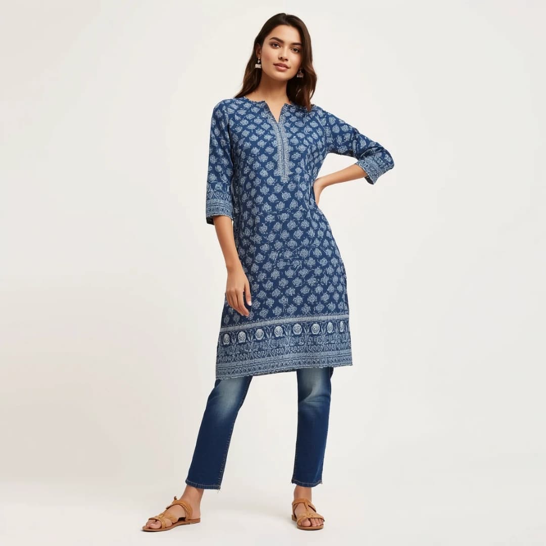Indigo Blue Block Printed Kurta