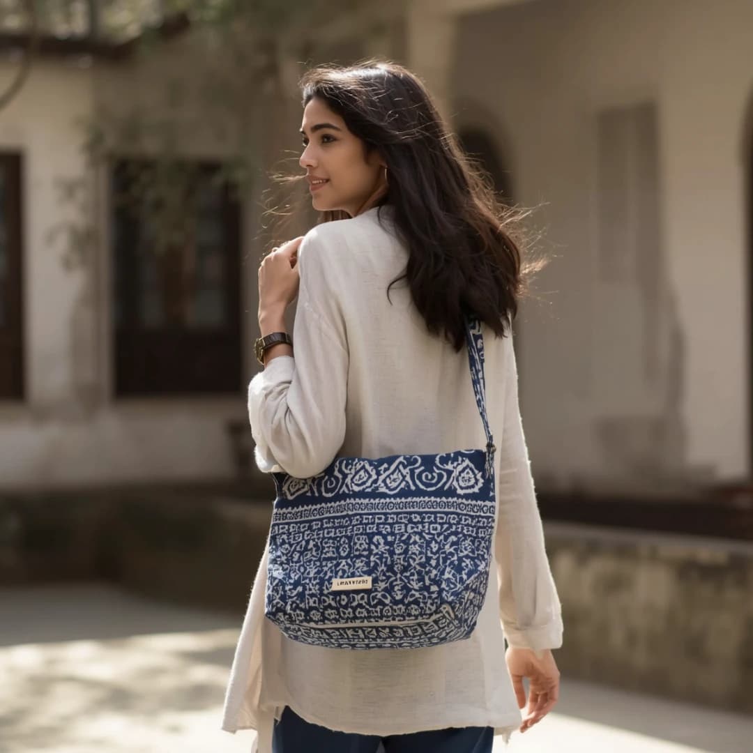 Indigo Blue Block Printed Sling Bag