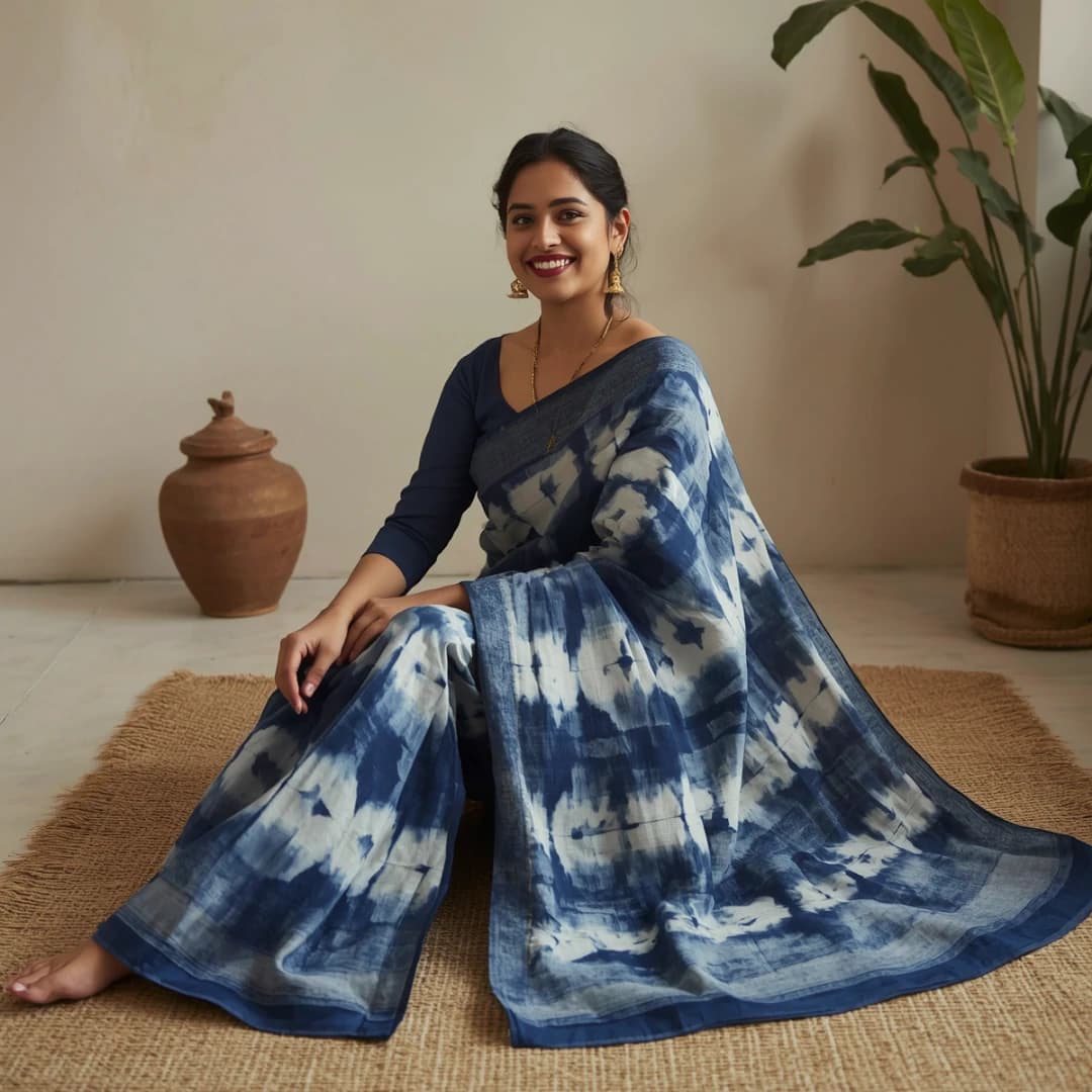 Indigo Blue Shibori Cotton Saree