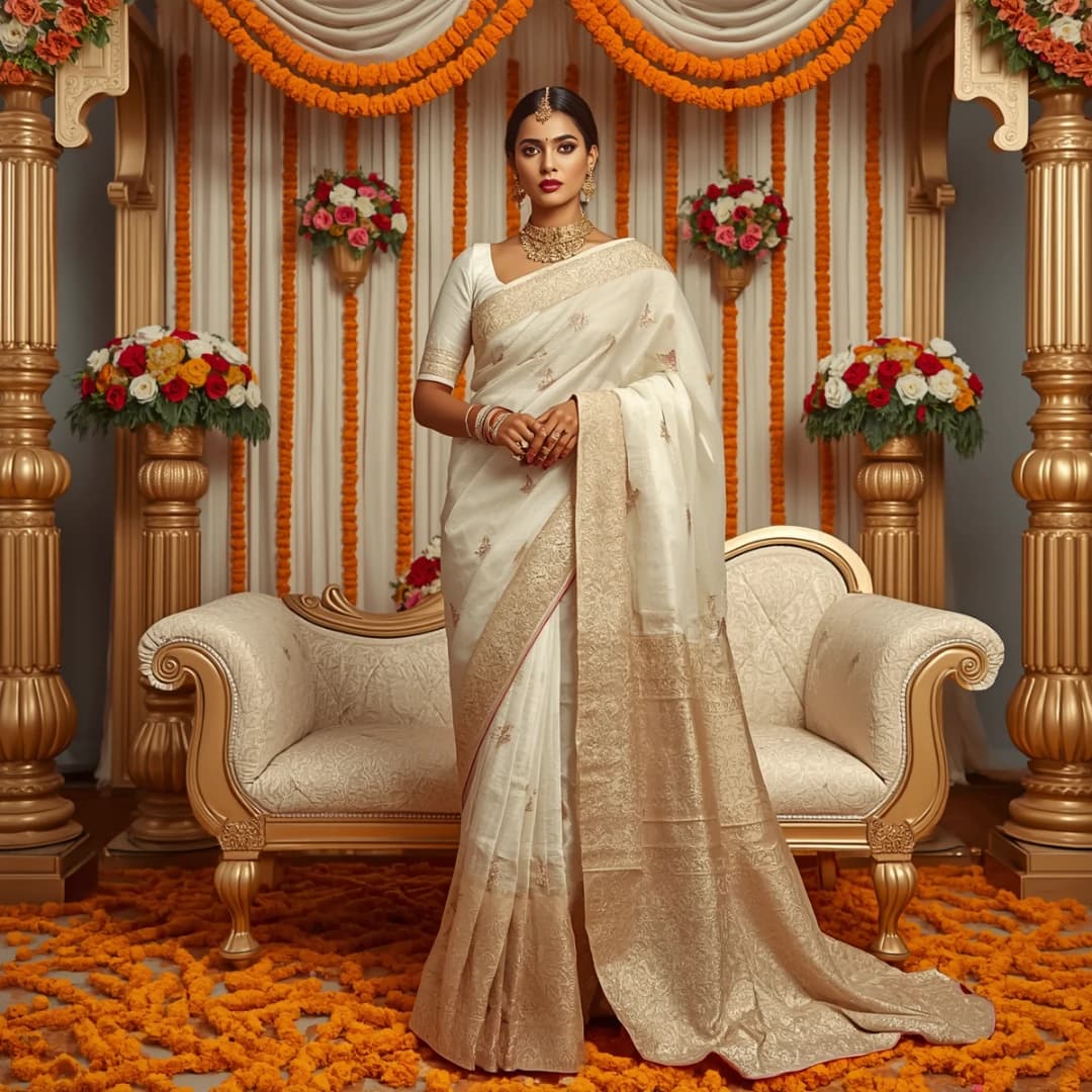 Ivory Gold Bridal Jamdani Saree
