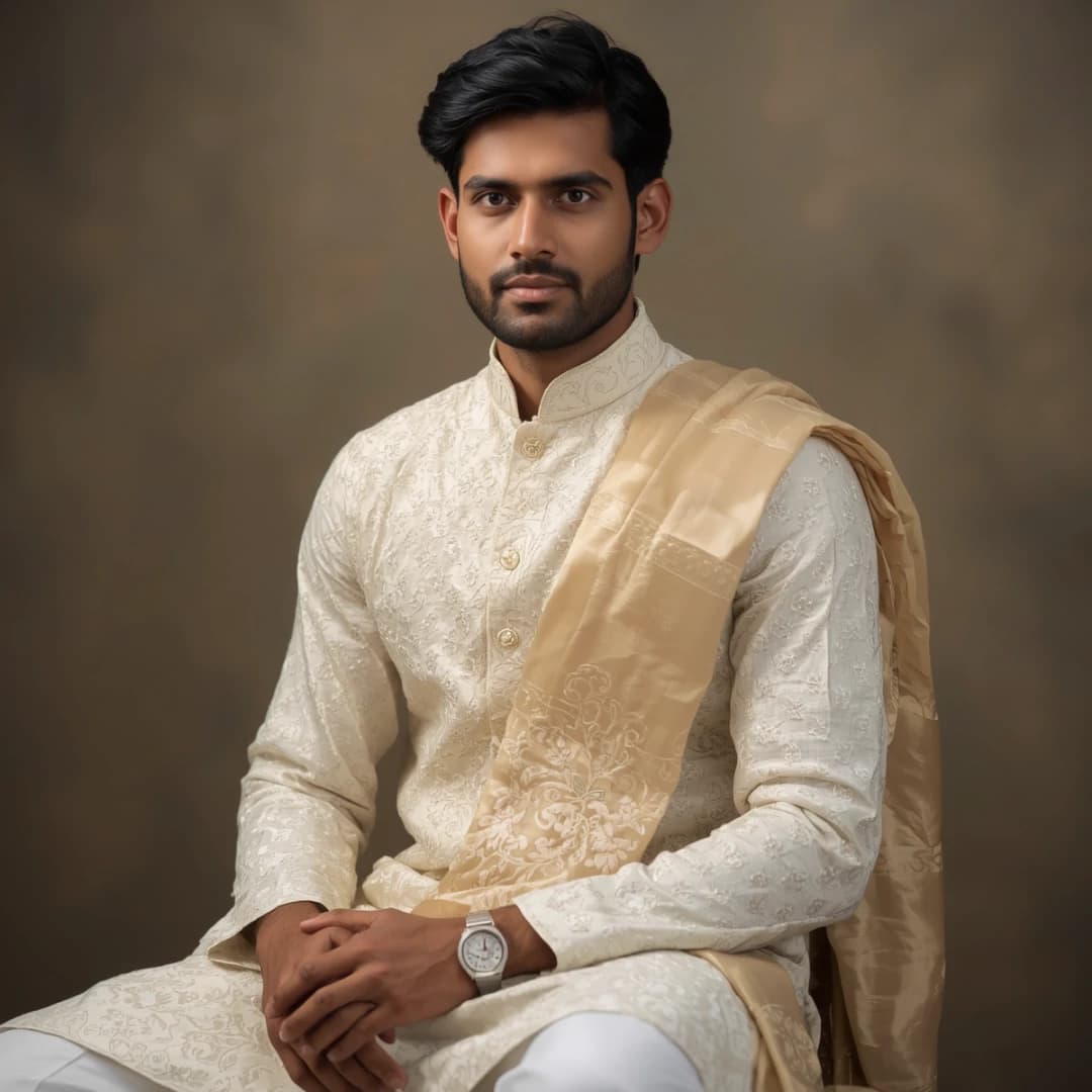 Ivory White Jamdani Weave Silk Panjabi