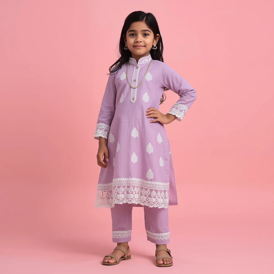 Kids Lilac Lace Shalwar Kameez