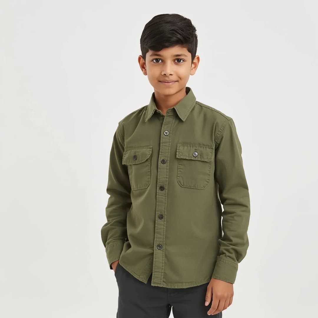 Kids Olive Green Utility Shirt