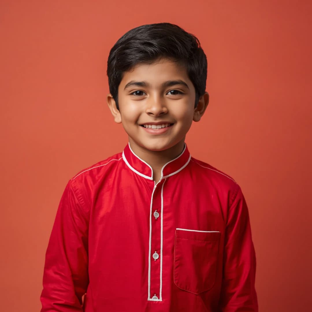 Kids Red Festive Cotton Shirt