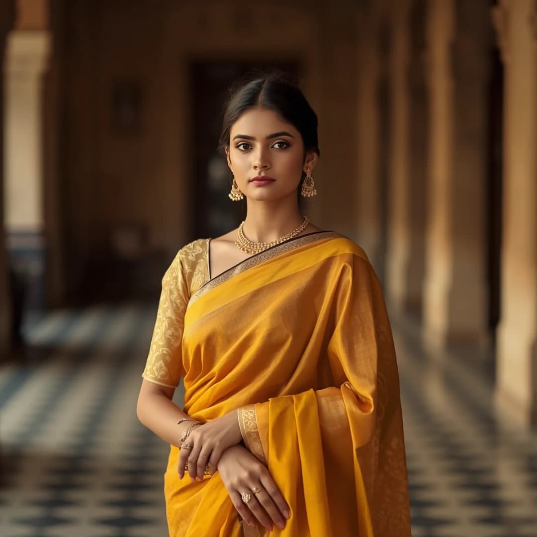 Mustard Yellow Silk Saree