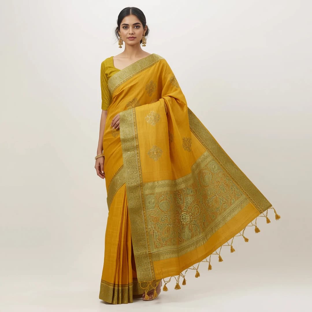 Mustard Yellow Tangail Saree
