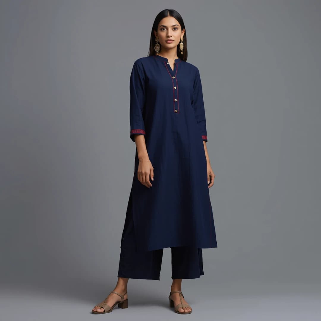 Navy Blue Aline Cotton Kameez