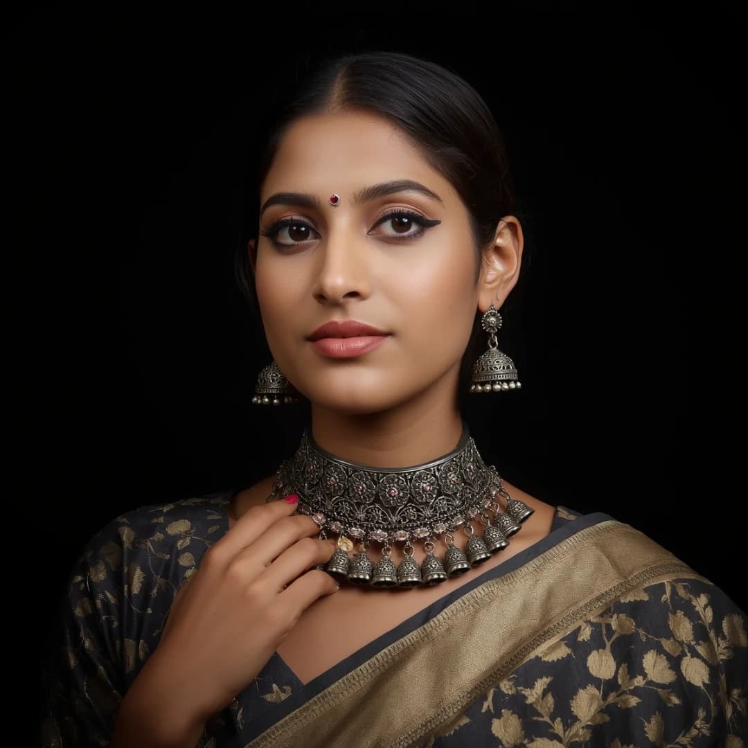 Oxidized Silver Ethnic Choker