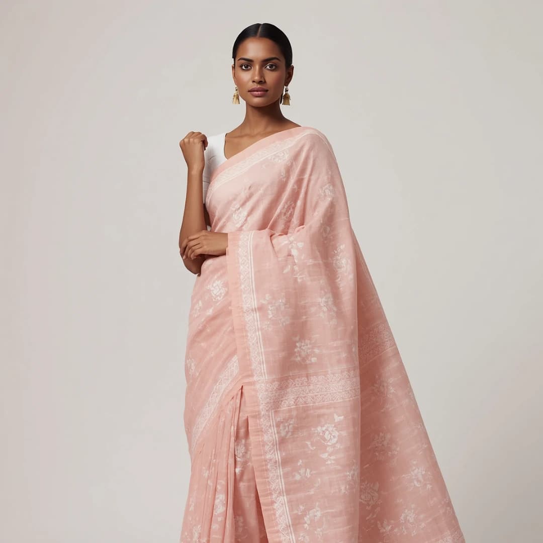 Pastel Pink Cotton Jamdani Saree