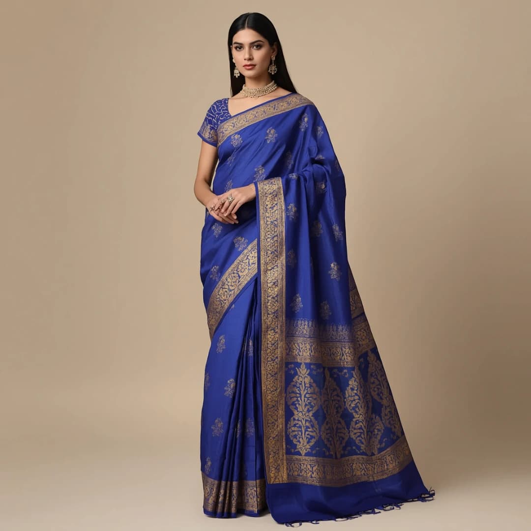Royal Blue Half Silk Jamdani Saree