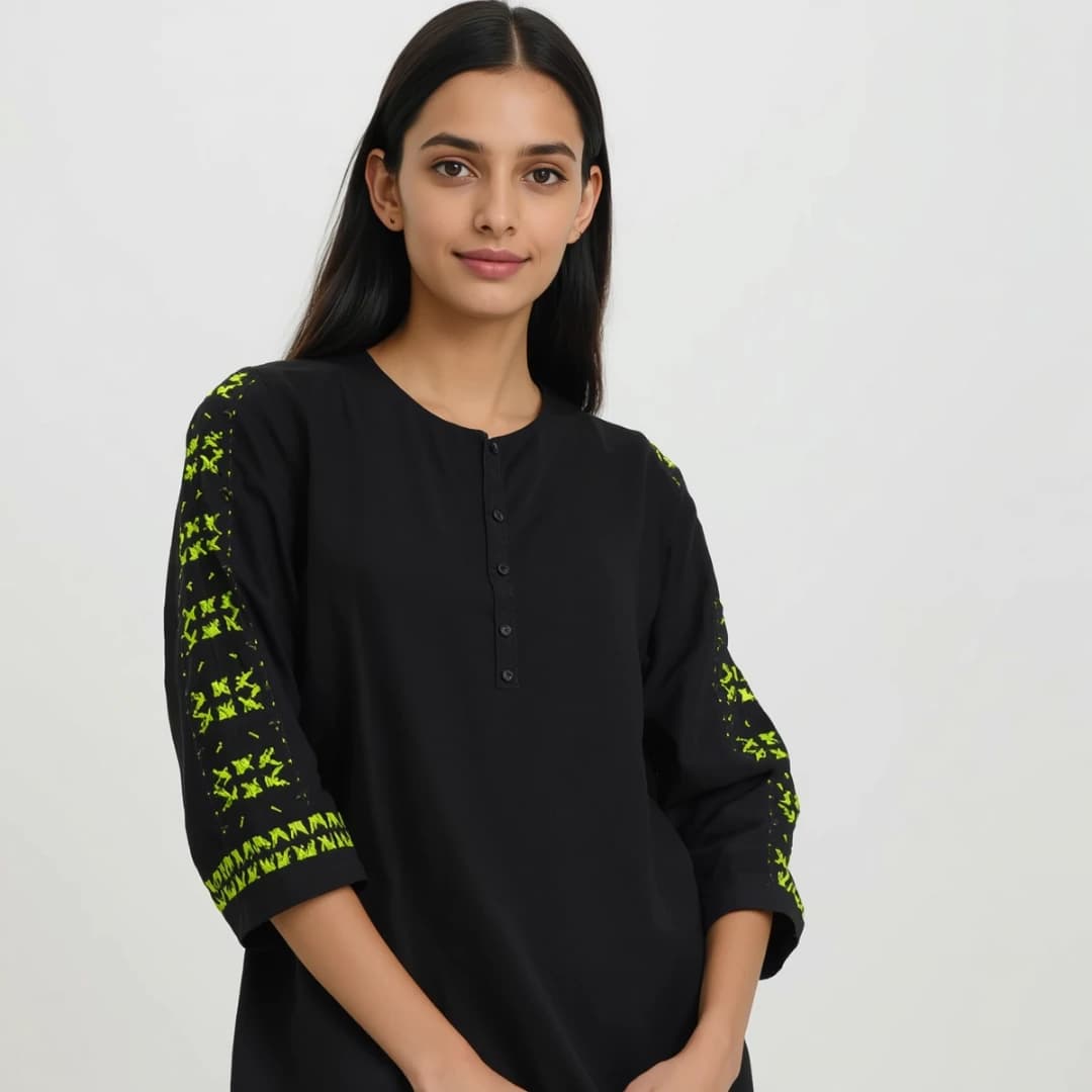 Taaga Charcoal Black Embroidered Top