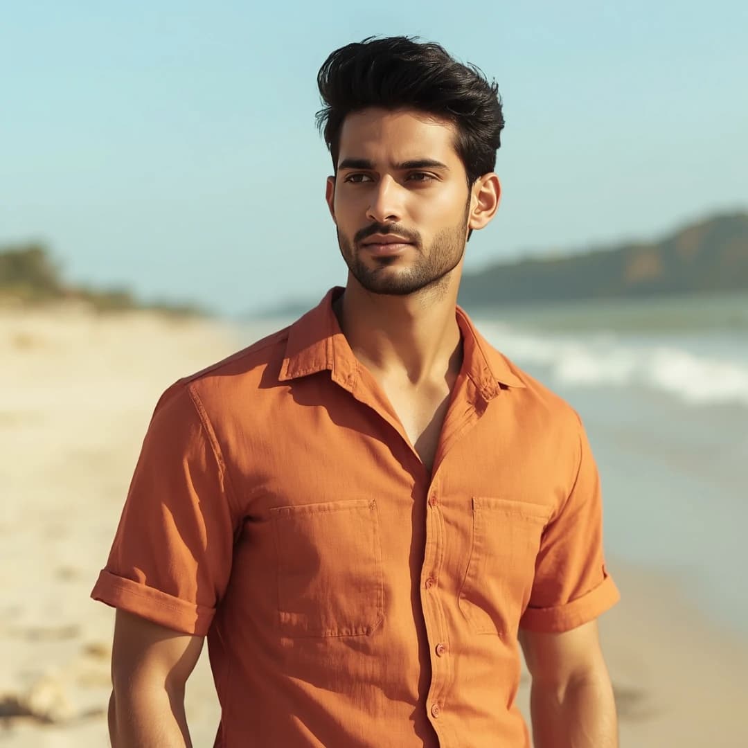 Terracotta Orange Summer Cotton Shirt
