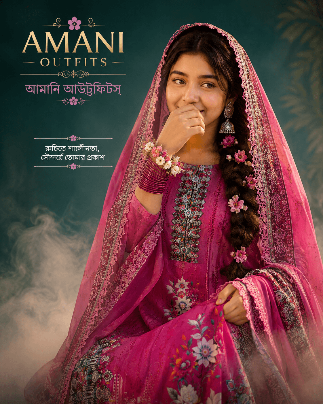 প্রিমিয়াম ম্যাজেন্টা ফুলেল আনস্টিচড থ্রি-পিস